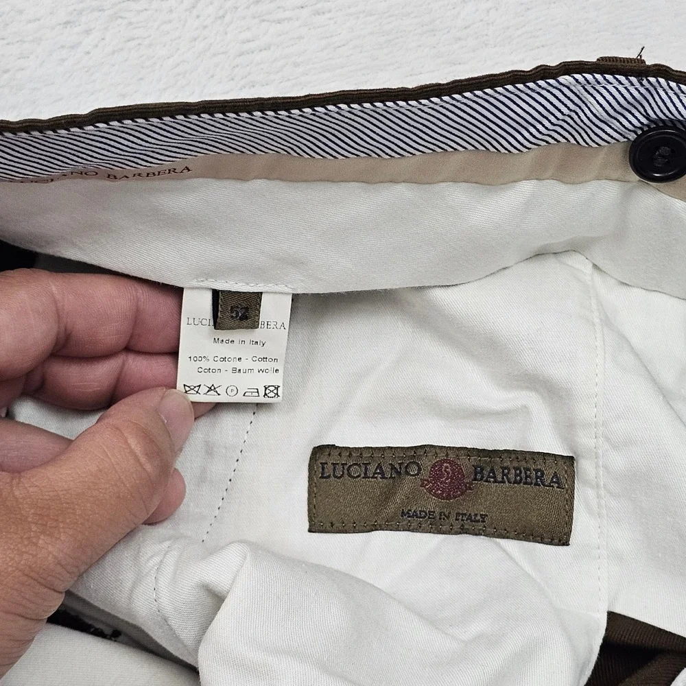 Luciano Barbera Trousers Pants Mens 52 34x29 Brown Cotton Cuffed Italy Preppy